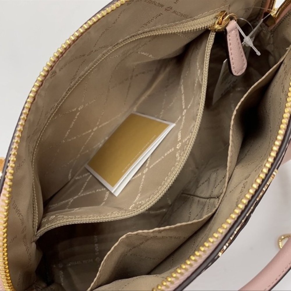 Michael Kors Jet Set Travel Medium Leather Dome Satchel Powder Blush Multi - Picture 14 of 16